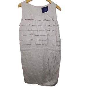 Valerie‎ Gregori Mckenzie Khaki Tiered Ruffle Bust Shift Sheath Linen Dress SZ S